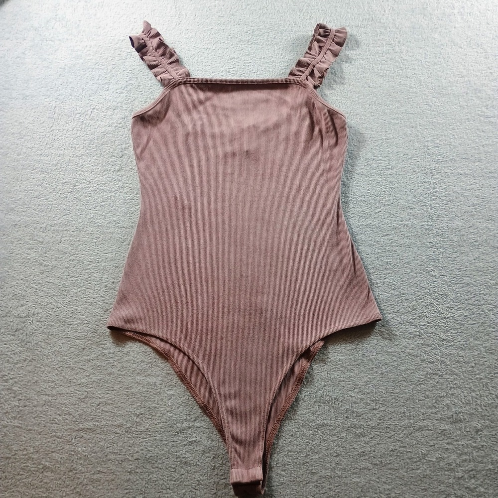 Le Lis Women Bodysuit‎ Mauve Medium Ruffle Strap Ribbed Thong ST4077-20
